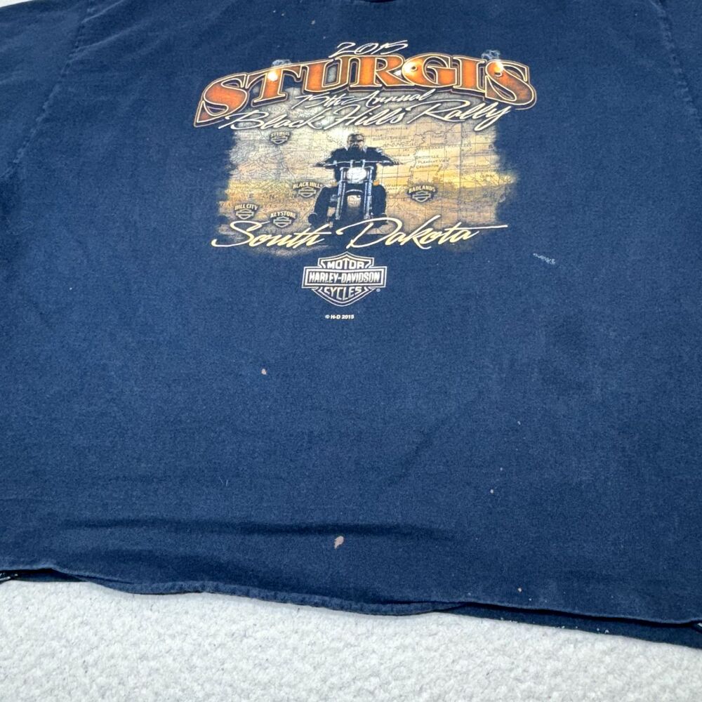 Harley Davidson Shirt Men Extra Large Blue Cut Off Sturgis Bravado Genuine Biker - Picture 5 of 16